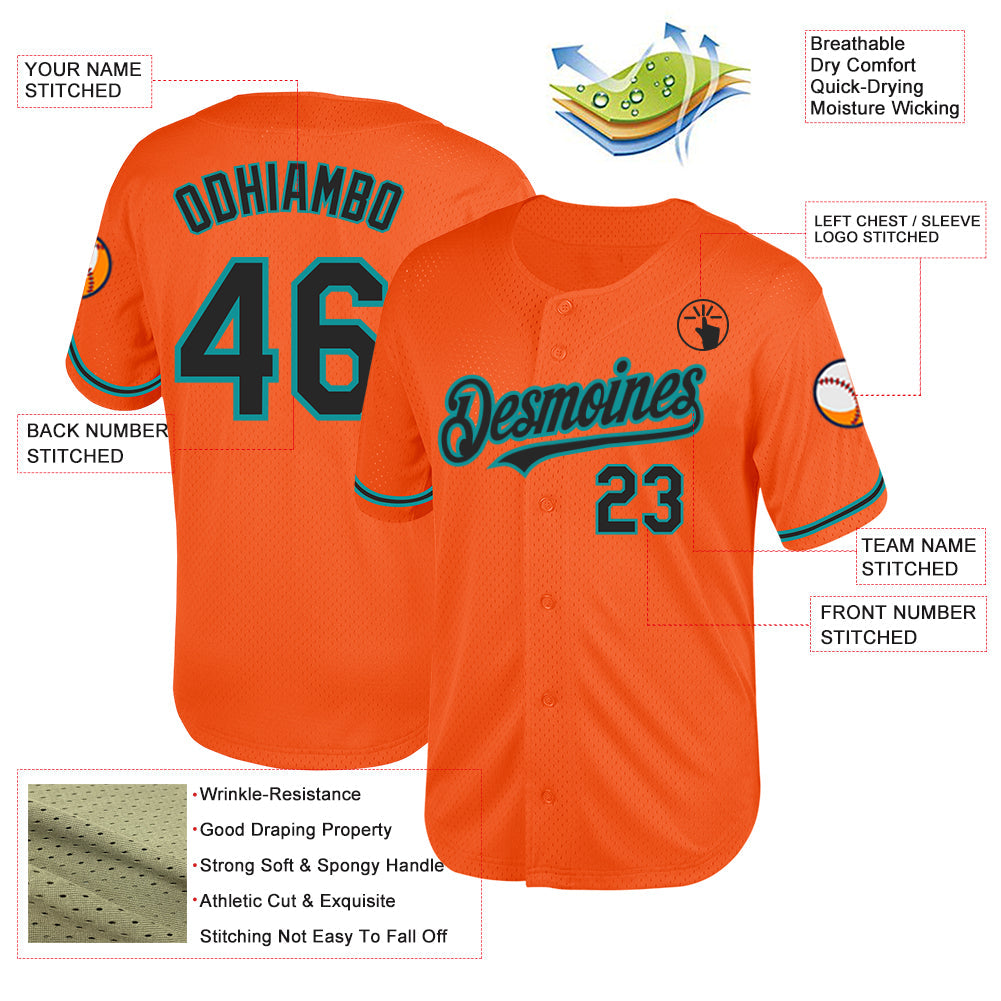 Custom Orange Black-Teal Mesh Authentic Throwback Baseball Jersey - Sky-Custom