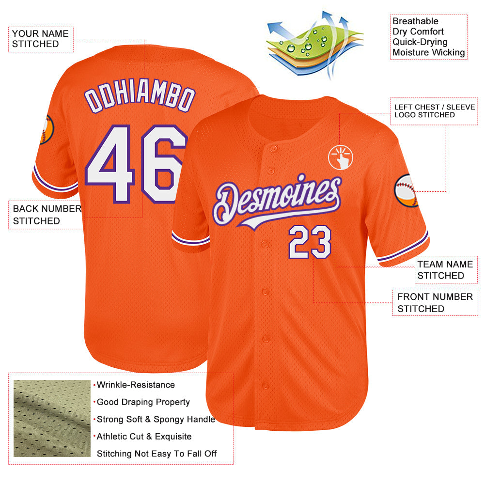 Custom Orange White-Purple Mesh Authentic Throwback Baseball Jersey - Sky-Custom