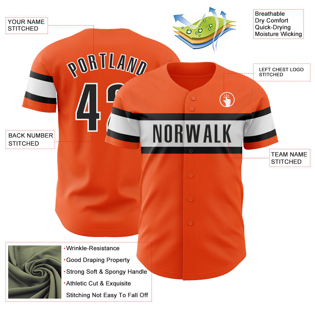 Custom Orange Black-White Authentic Baseball Jersey - Sky-Custom