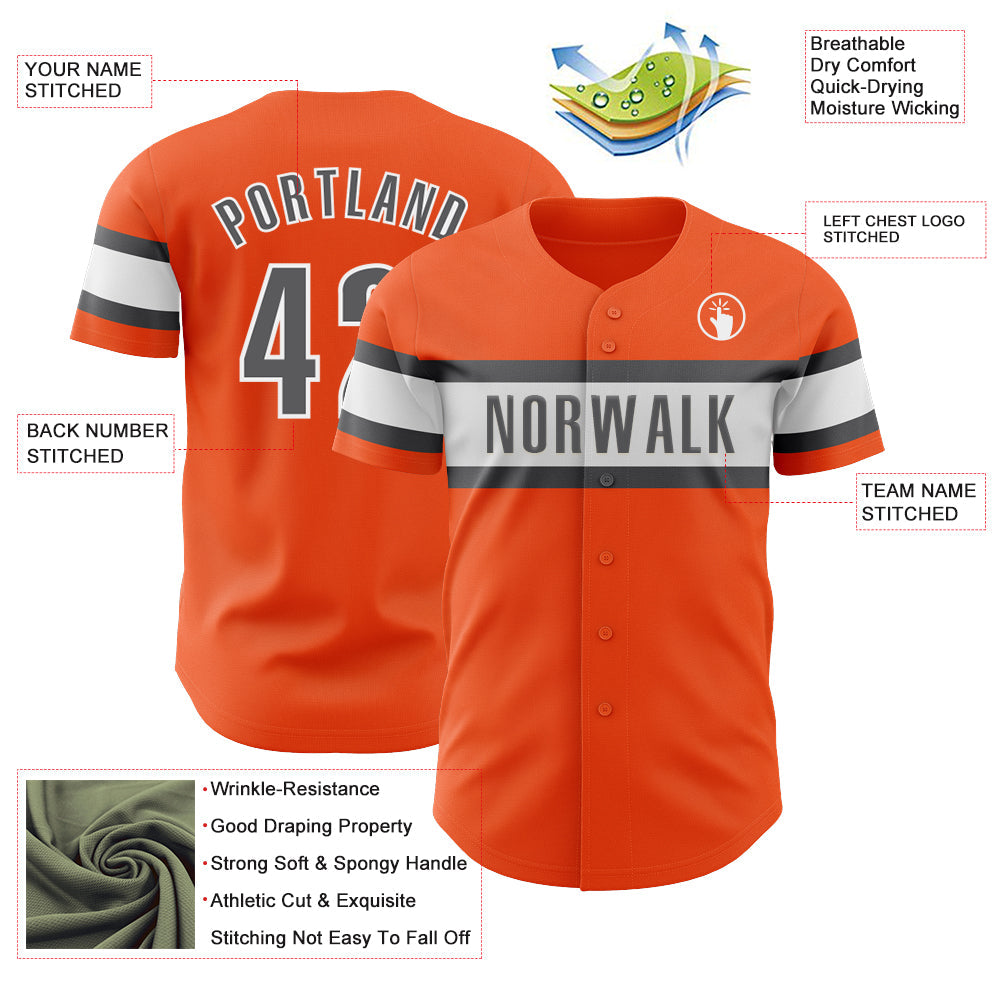 Custom Orange Steel Gray-White Authentic Baseball Jersey - Sky-Custom