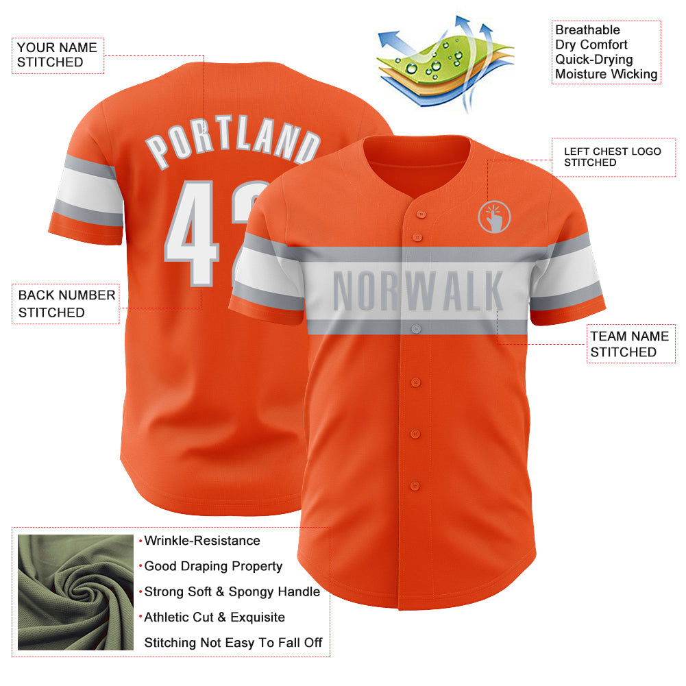 Custom Orange White-Gray Authentic Baseball Jersey - Sky-Custom