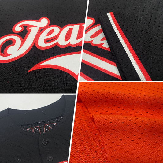 Custom Orange Vintage USA Flag-Black Mesh Authentic Throwback Baseball Jersey - Sky-Custom