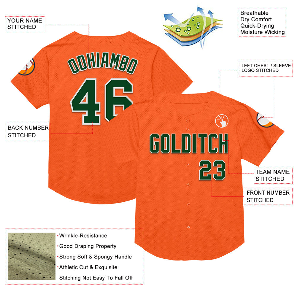 Custom Orange Green-White Mesh Authentic Throwback Baseball Jersey - Sky-Custom