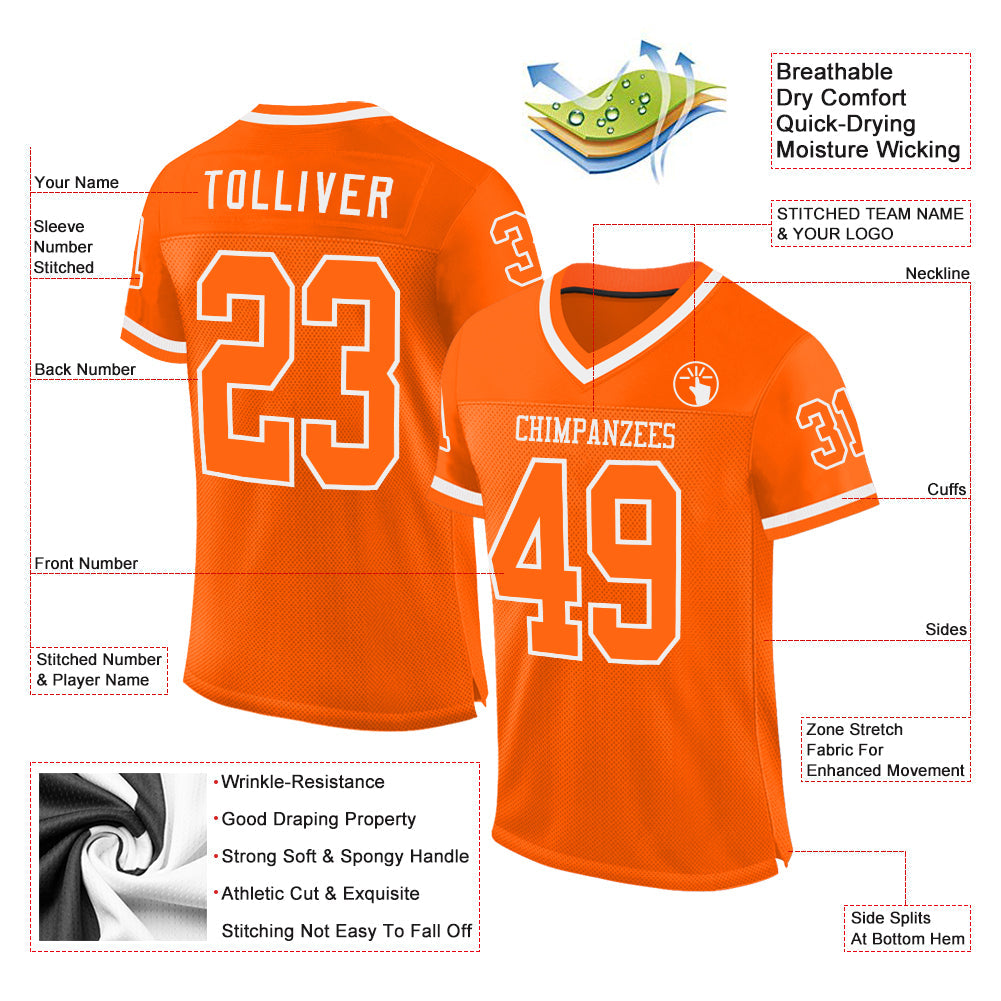 Custom Orange White Mesh Authentic Throwback Football Jersey - Sky-Custom