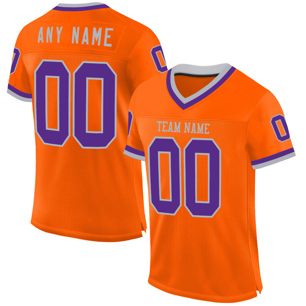 Custom Orange Purple-Gray Mesh Authentic Throwback Football Jersey - Sky-Custom