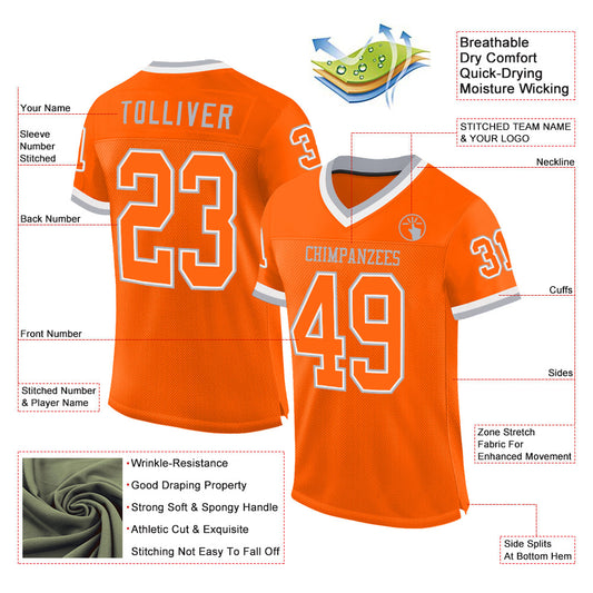 Custom Orange White-Gray Mesh Authentic Throwback Football Jersey - Sky-Custom