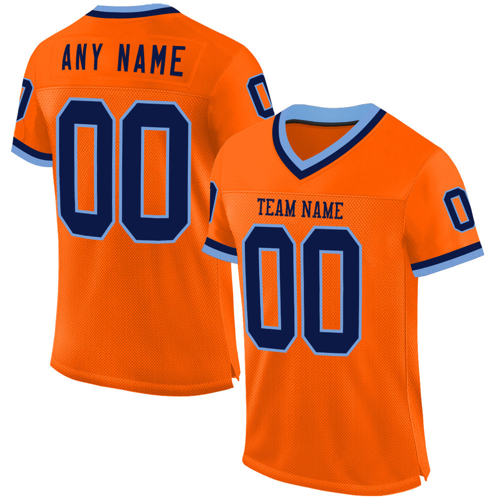 Custom Orange Navy-Light Blue Mesh Authentic Throwback Football Jersey - Sky-Custom