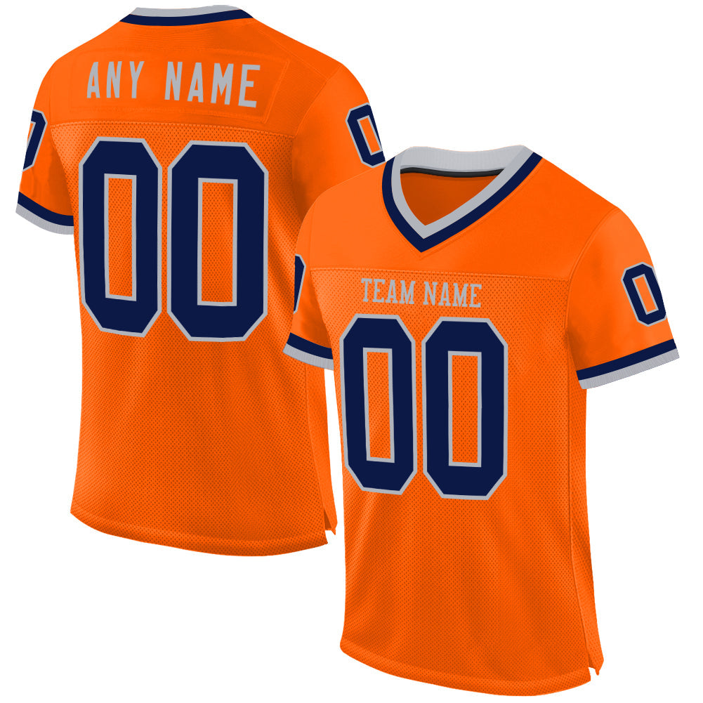 Custom Orange Navy-Gray Mesh Authentic Throwback Football Jersey - Sky-Custom