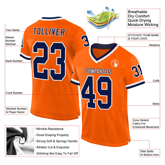 Custom Orange Navy-White Mesh Authentic Throwback Football Jersey - Sky-Custom