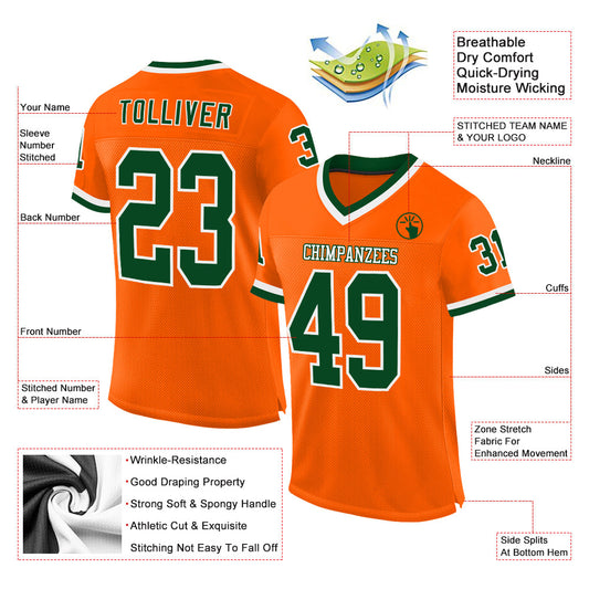 Custom Orange Green-White Mesh Authentic Throwback Football Jersey - Sky-Custom