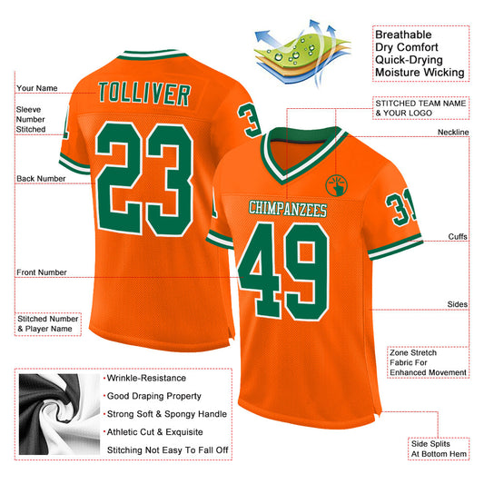 Custom Orange Kelly Green-White Mesh Authentic Throwback Football Jersey - Sky-Custom