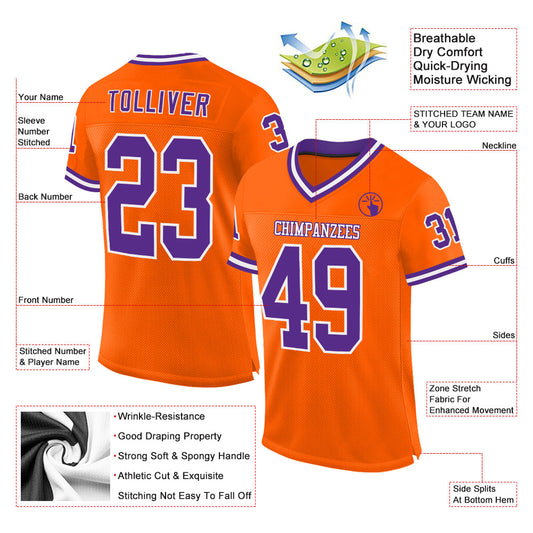 Custom Orange Purple-White Mesh Authentic Throwback Football Jersey - Sky-Custom