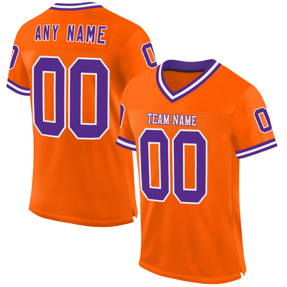 Custom Orange Purple-White Mesh Authentic Throwback Football Jersey - Sky-Custom