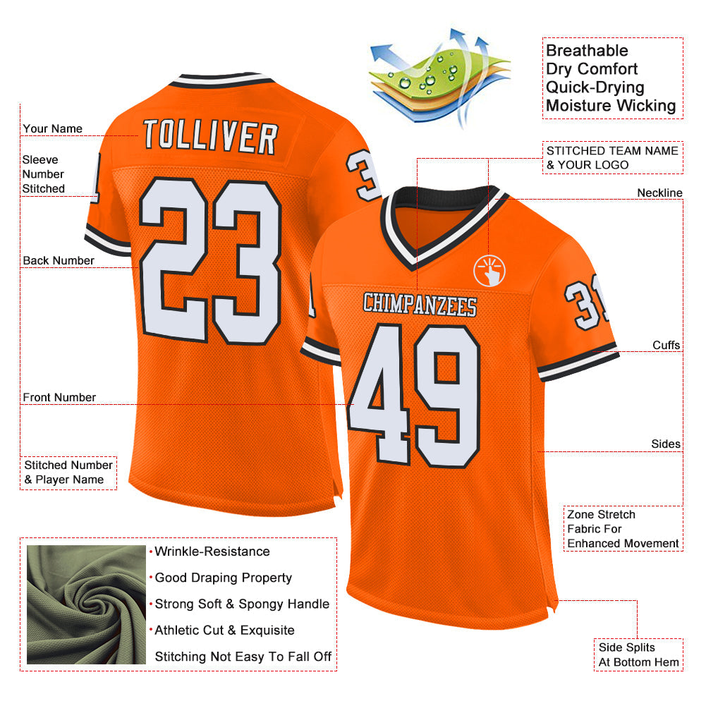 Custom Orange White-Black Mesh Authentic Throwback Football Jersey - Sky-Custom