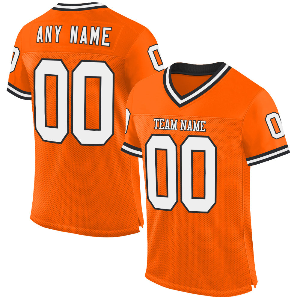 Custom Orange White-Black Mesh Authentic Throwback Football Jersey - Sky-Custom