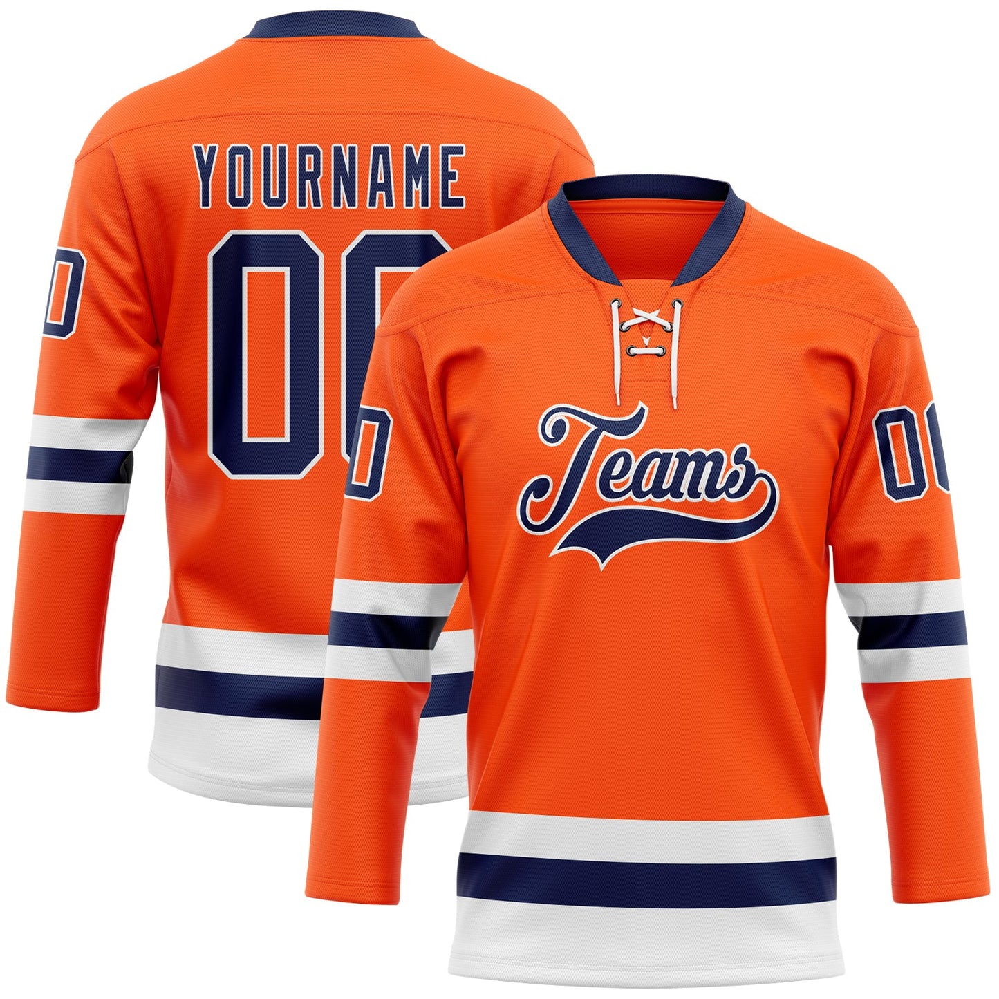 Custom Orange Navy-White Hockey Lace Neck Jersey - Sky-Custom