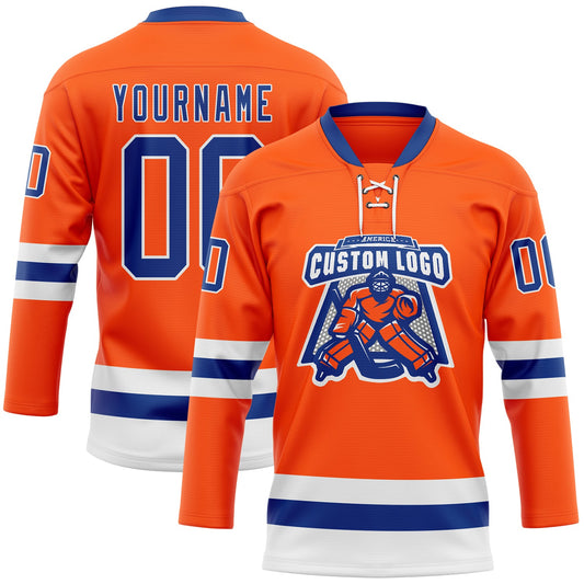 Custom Orange Royal-White Hockey Lace Neck Jersey - Sky-Custom