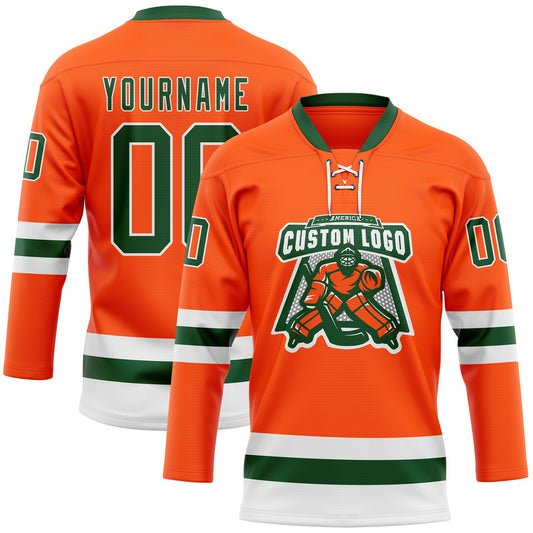 Custom Orange Green-White Hockey Lace Neck Jersey - Sky-Custom