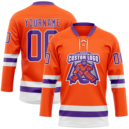Custom Orange Purple-White Hockey Lace Neck Jersey - Sky-Custom