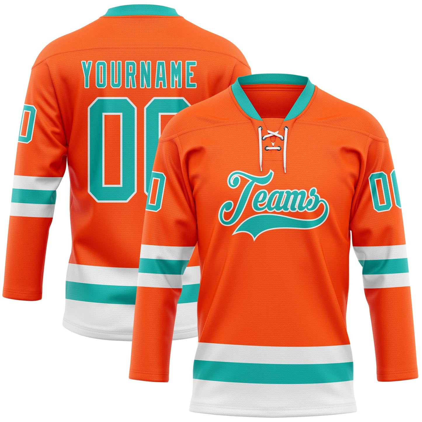 Custom Orange Aqua-White Hockey Lace Neck Jersey - Sky-Custom