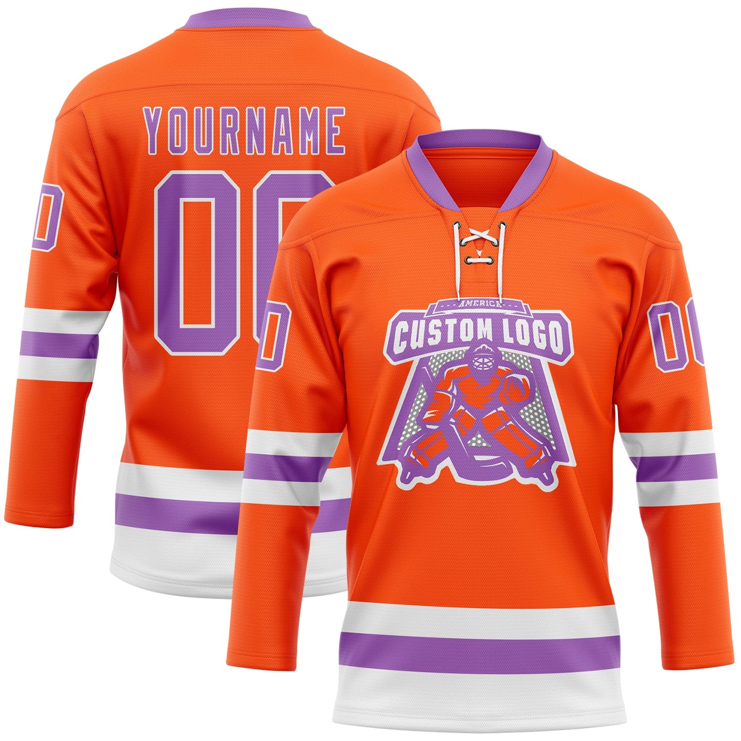 Custom Orange Medium Purple-White Hockey Lace Neck Jersey - Sky-Custom