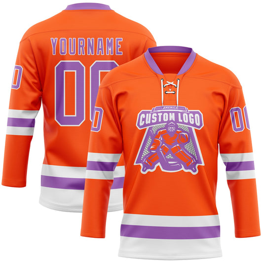 Custom Orange Medium Purple-White Hockey Lace Neck Jersey - Sky-Custom