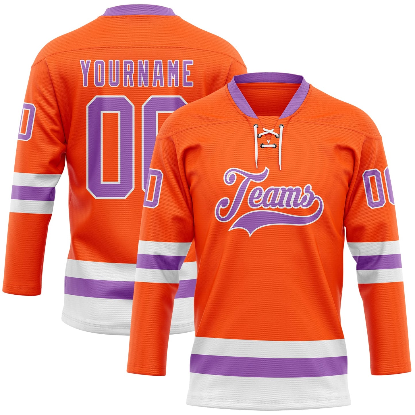 Custom Orange Medium Purple-White Hockey Lace Neck Jersey - Sky-Custom