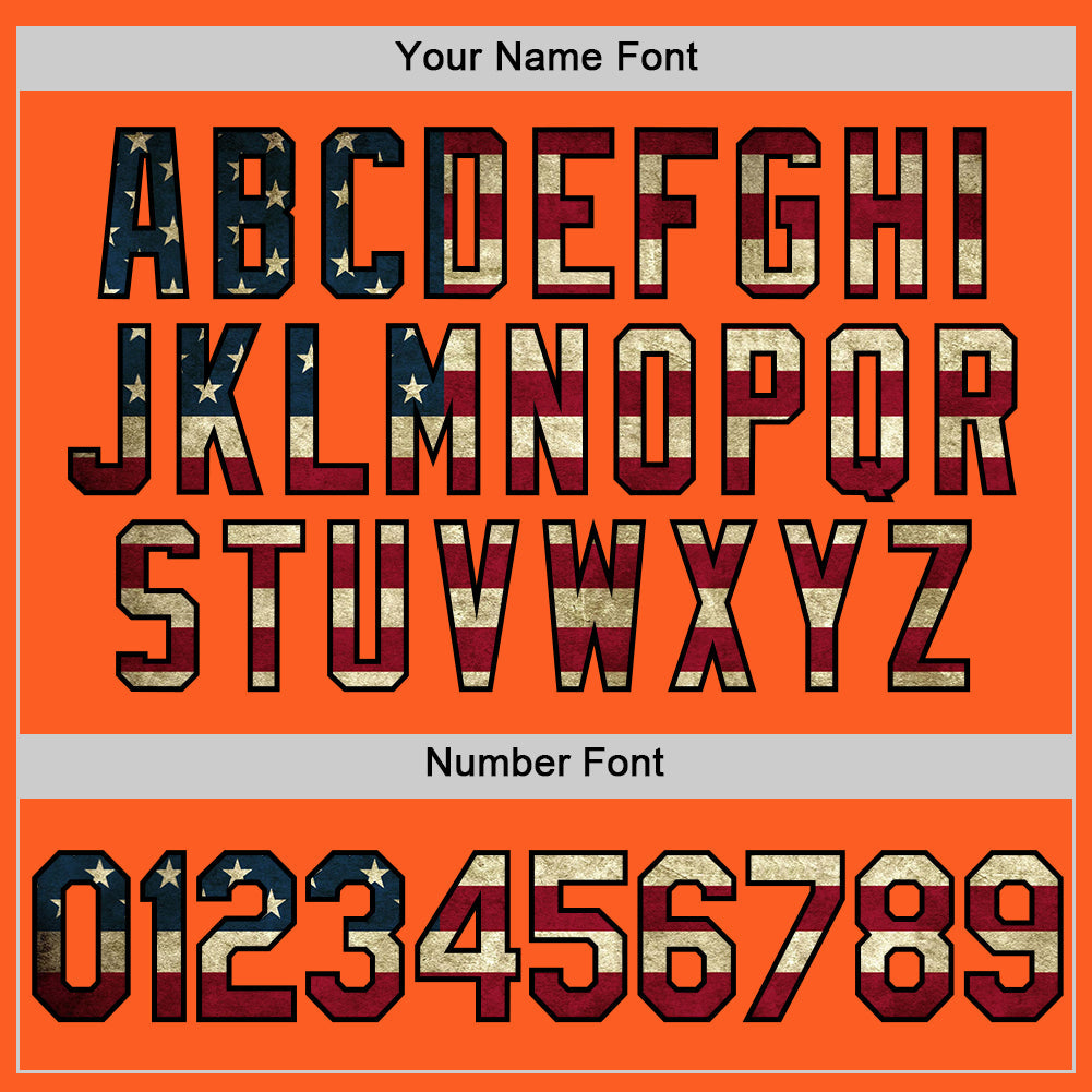 Custom Orange Vintage USA Flag-Black Authentic Throwback Baseball Jersey - Sky-Custom