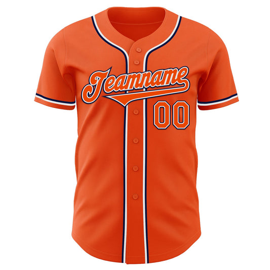 Custom Orange White-Navy Authentic Baseball Jersey - Sky-Custom