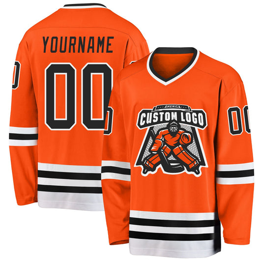 Custom Orange Black-White Hockey Jersey - Sky-Custom