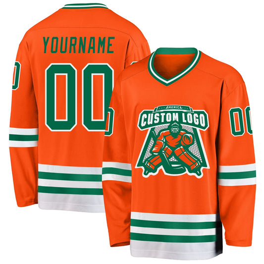 Custom Orange Kelly Green-White Hockey Jersey - Sky-Custom