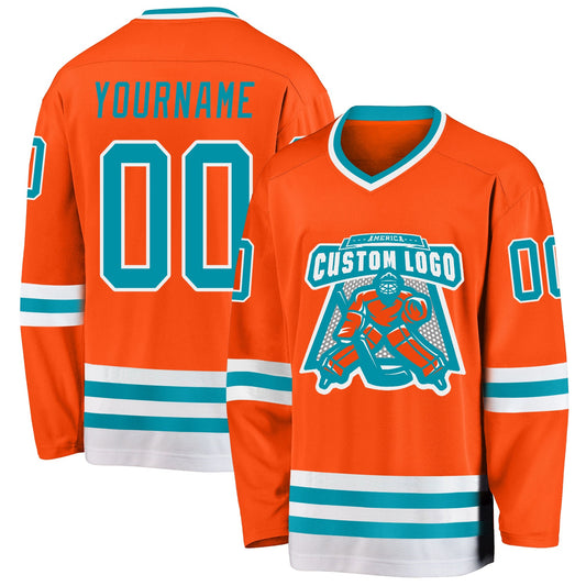 Custom Orange Teal-White Hockey Jersey - Sky-Custom
