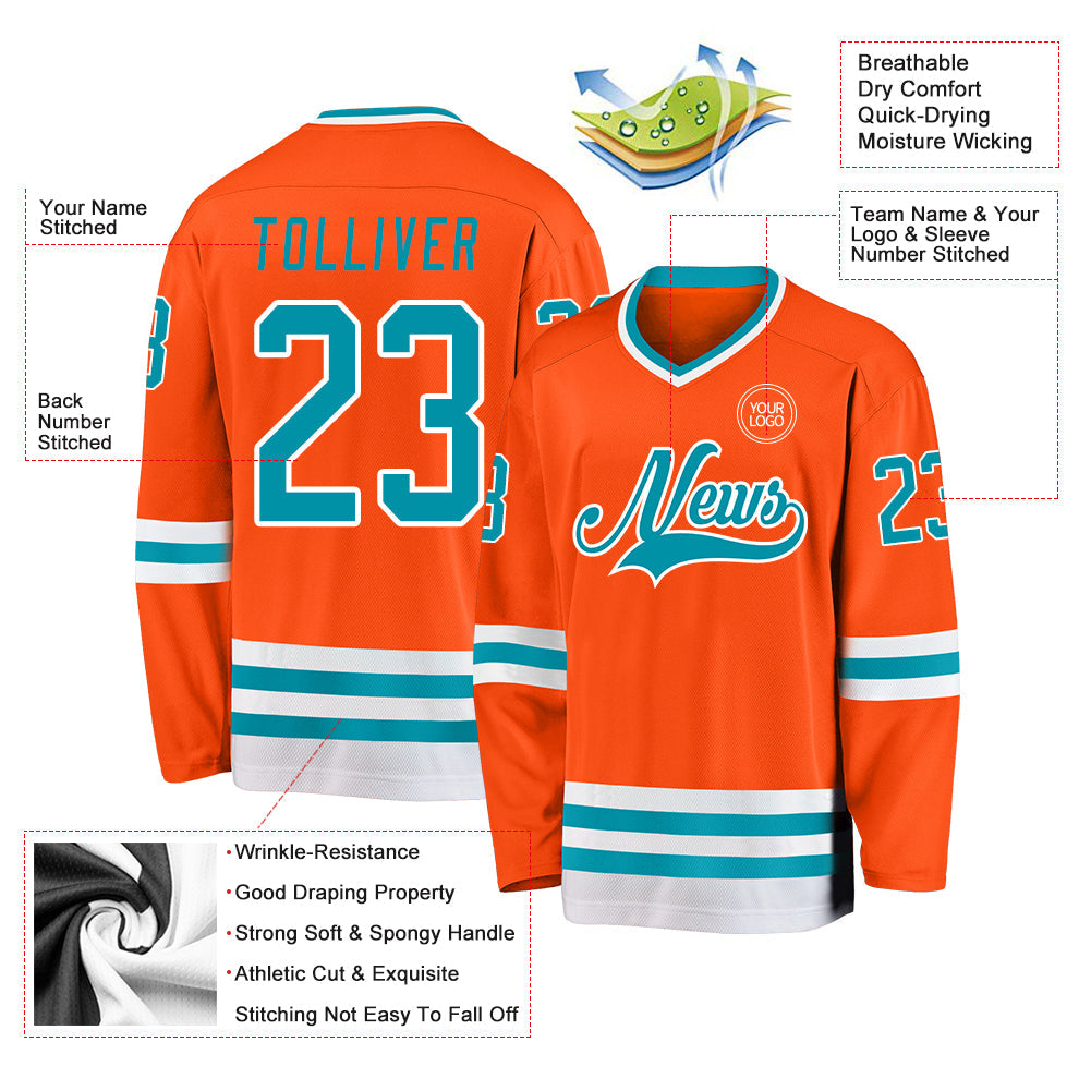 Custom Orange Teal-White Hockey Jersey - Sky-Custom