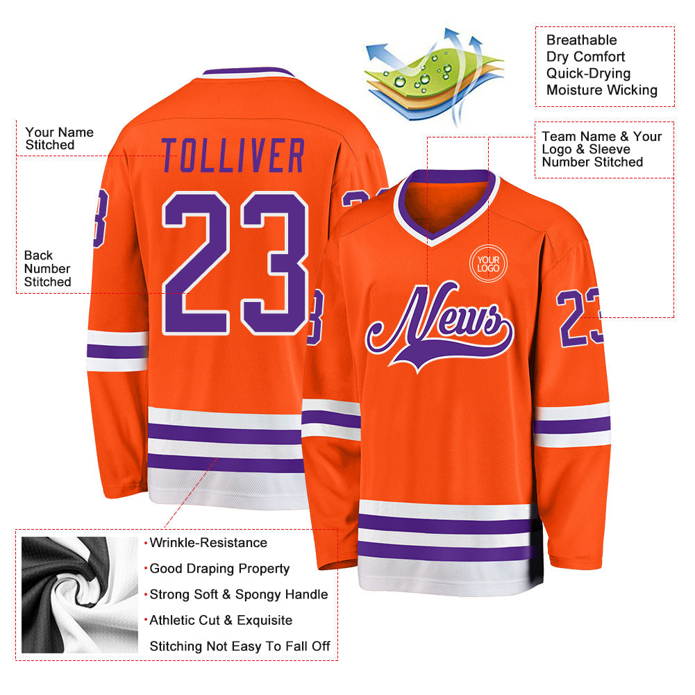 Custom Orange Purple-White Hockey Jersey - Sky-Custom
