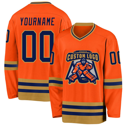 Custom Orange Navy-Old Gold Hockey Jersey - Sky-Custom