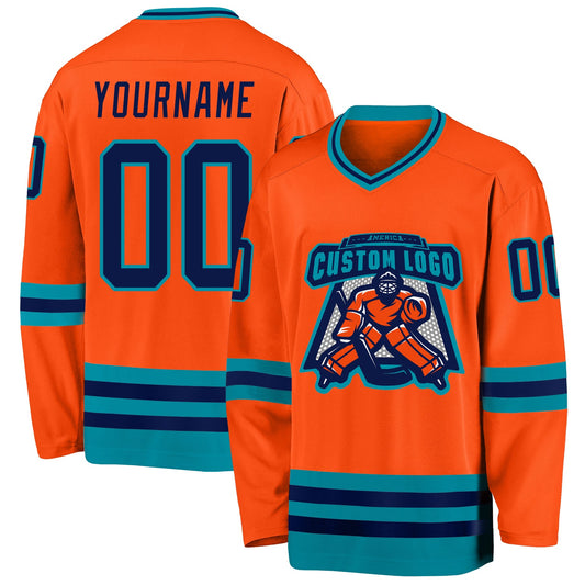 Custom Orange Navy-Teal Hockey Jersey - Sky-Custom