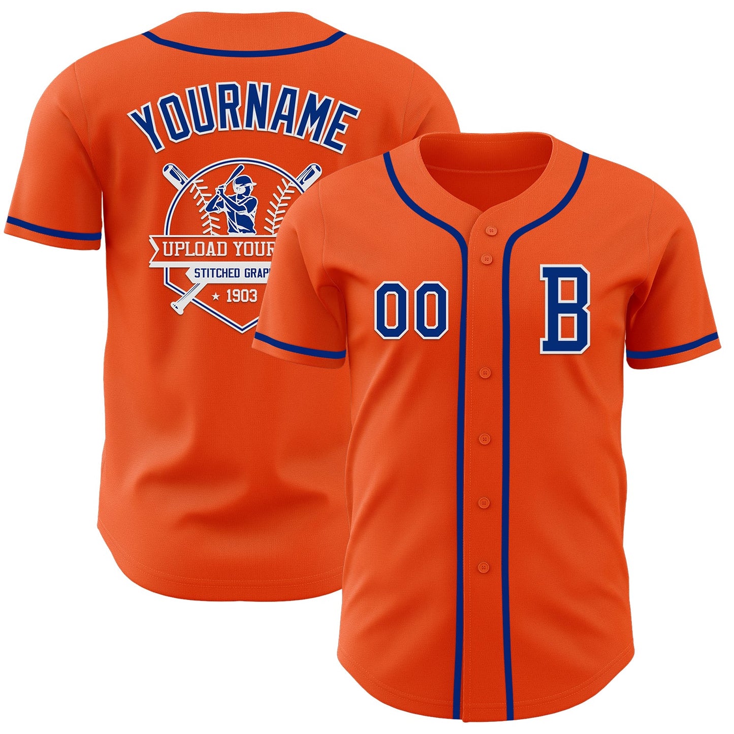 Custom Orange Royal-White Authentic Baseball Jersey - Sky-Custom