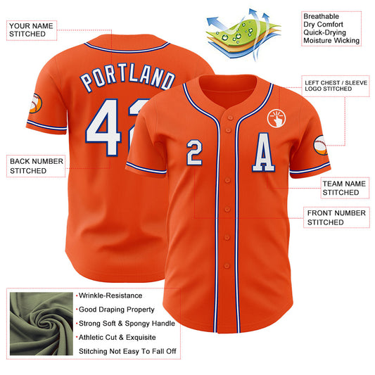 Custom Orange White-Royal Authentic Baseball Jersey - Sky-Custom