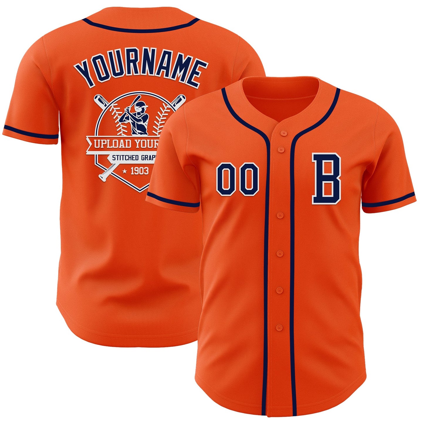 Custom Orange Navy-White Authentic Baseball Jersey - Sky-Custom