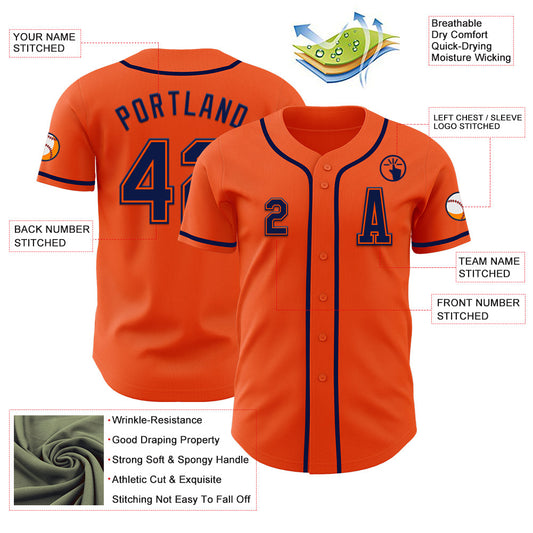 Custom Orange Navy Authentic Baseball Jersey - Sky-Custom