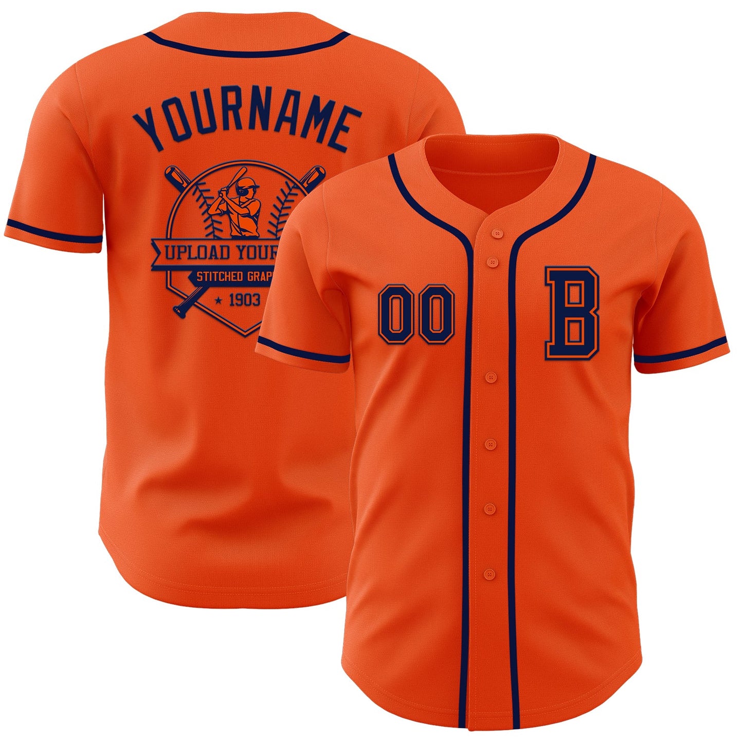Custom Orange Navy Authentic Baseball Jersey - Sky-Custom