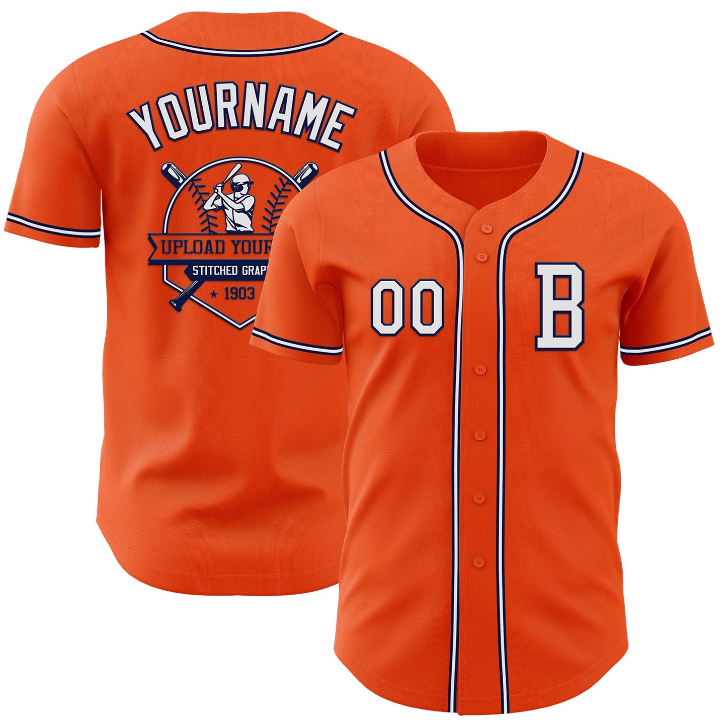 Custom Orange White-Navy Authentic Baseball Jersey - Sky-Custom