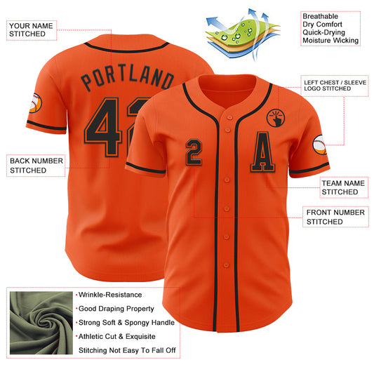 Custom Orange Black Authentic Baseball Jersey - Sky-Custom