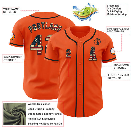 Custom Orange Vintage USA Flag-Black Authentic Baseball Jersey - Sky-Custom