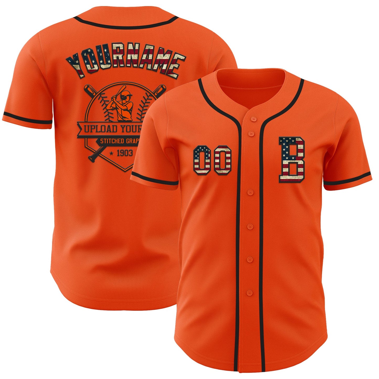 Custom Orange Vintage USA Flag-Black Authentic Baseball Jersey - Sky-Custom