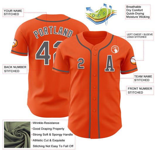 Custom Orange Steel Gray-White Authentic Baseball Jersey - Sky-Custom