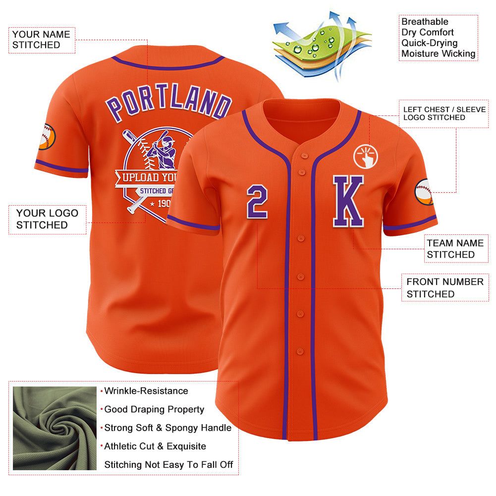 Custom Orange Purple-White Authentic Baseball Jersey - Sky-Custom