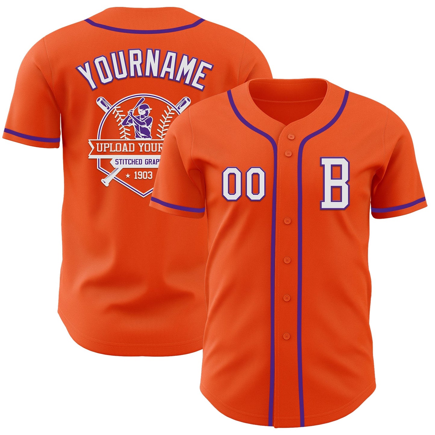 Custom Orange White-Purple Authentic Baseball Jersey - Sky-Custom
