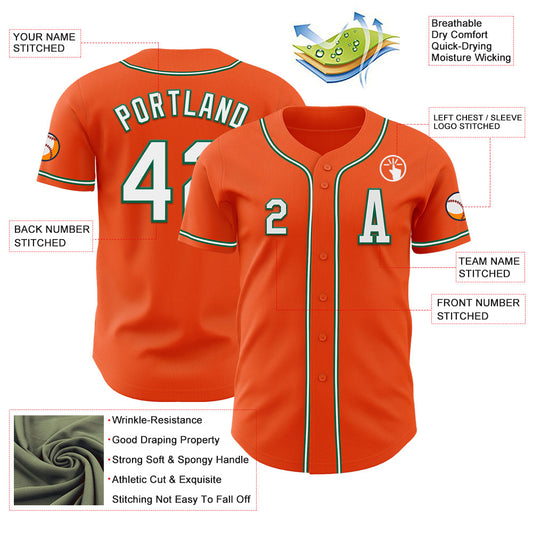 Custom Orange White-Kelly Green Authentic Baseball Jersey - Sky-Custom