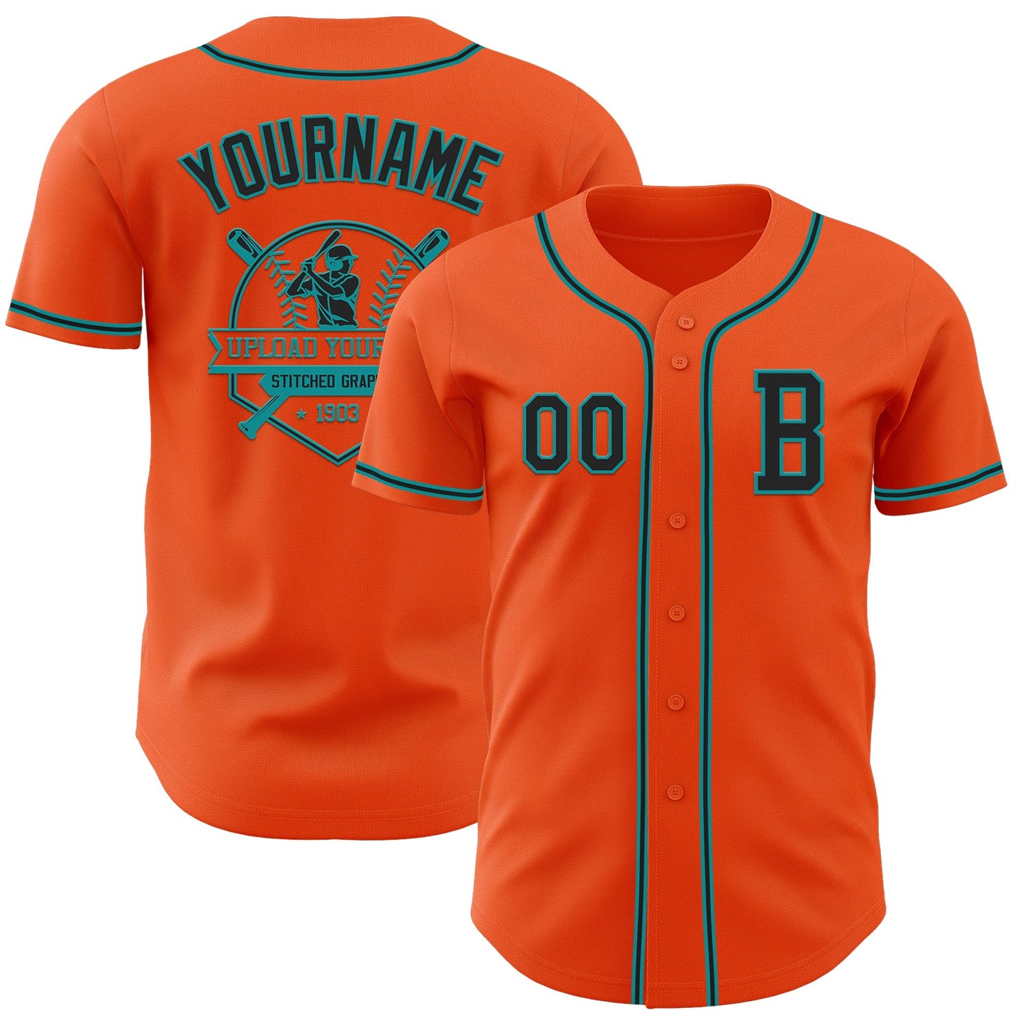 Custom Orange Black-Teal Authentic Baseball Jersey - Sky-Custom